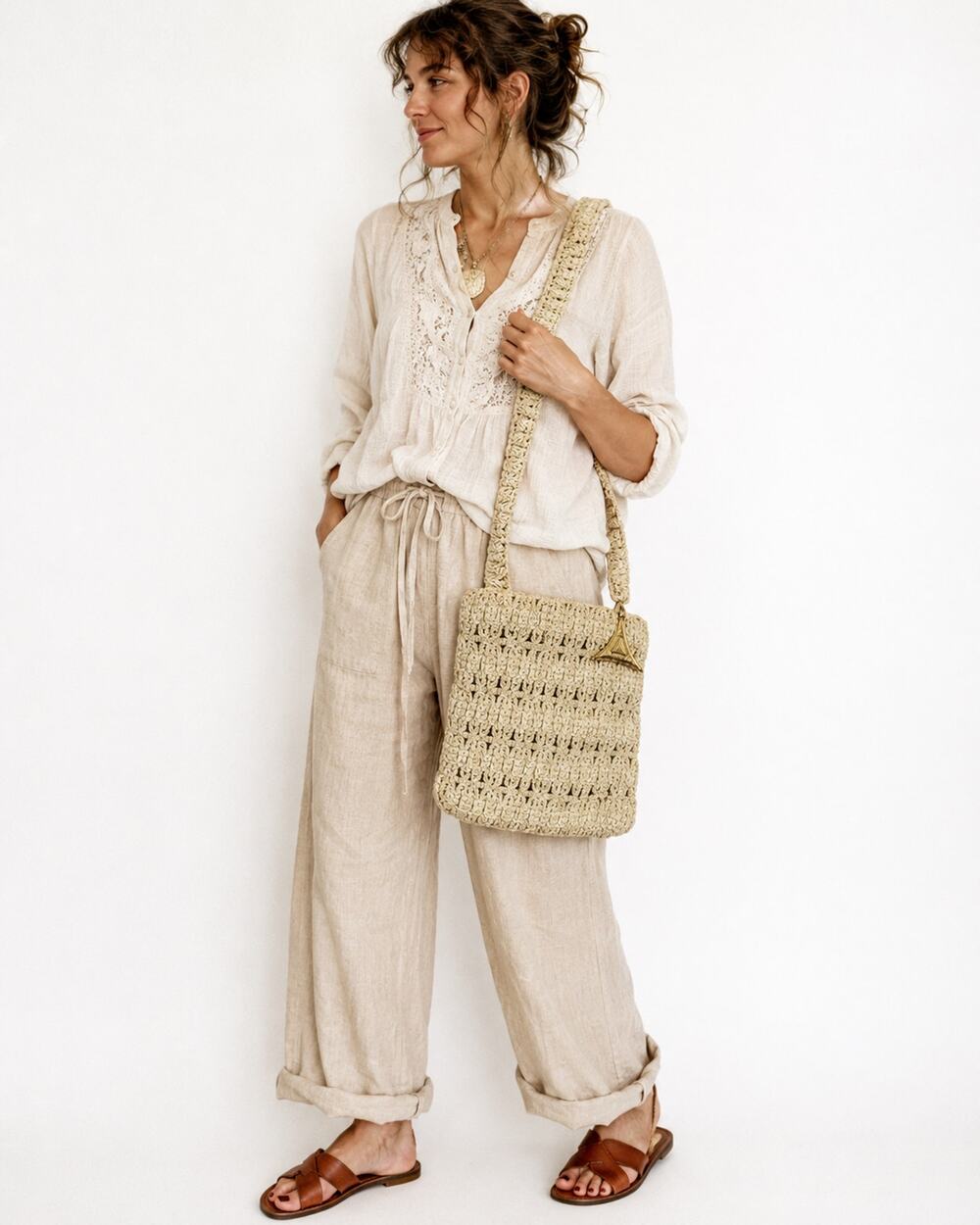 70s Sharif Woven Raffia Shoulder Bag | Made Italy Gold Triangle Boho Purse